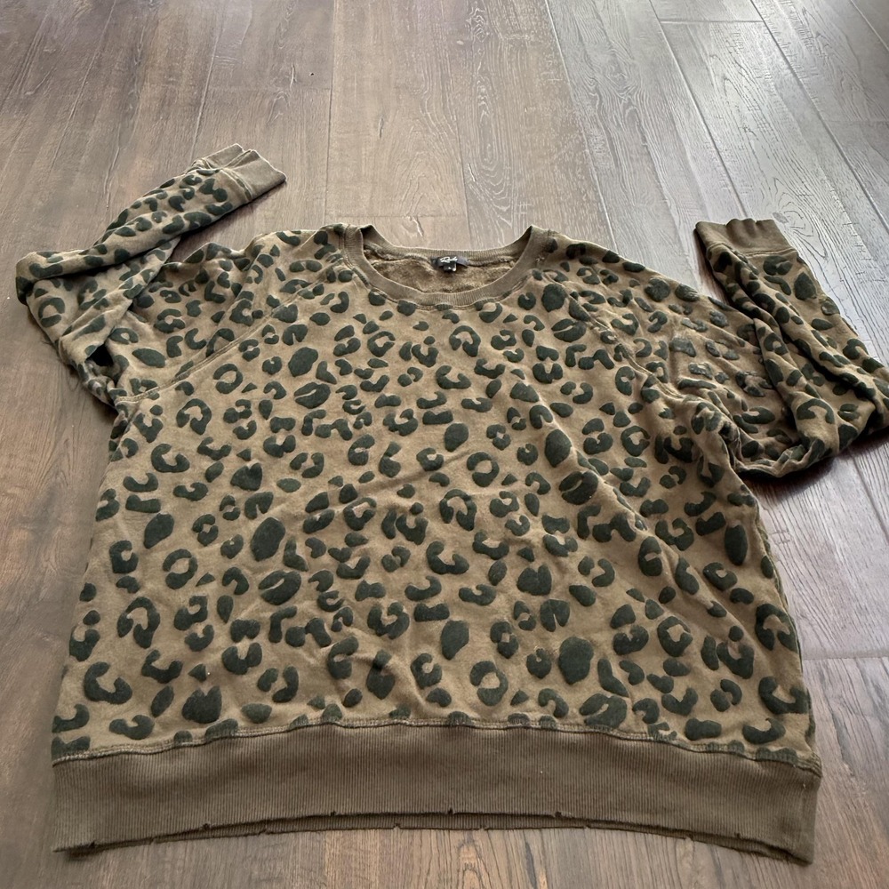 Rails Sweatshirt Womens Large Olive Green Leopard Animal Print Crewneck Pullover